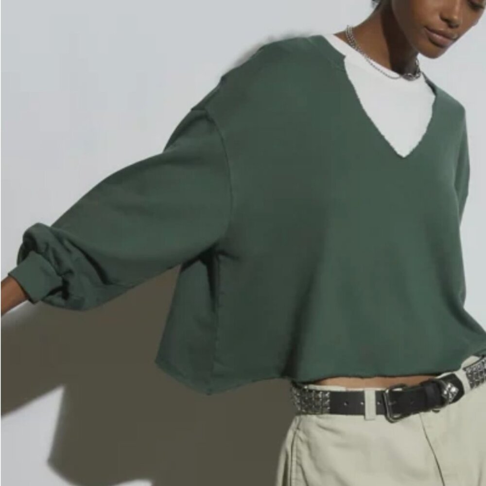 Urban Outfitters Out From Under Notch Neck Sweatshirt - Green
